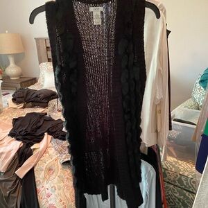 Cache XS sleeveless sweater duster with faux fur